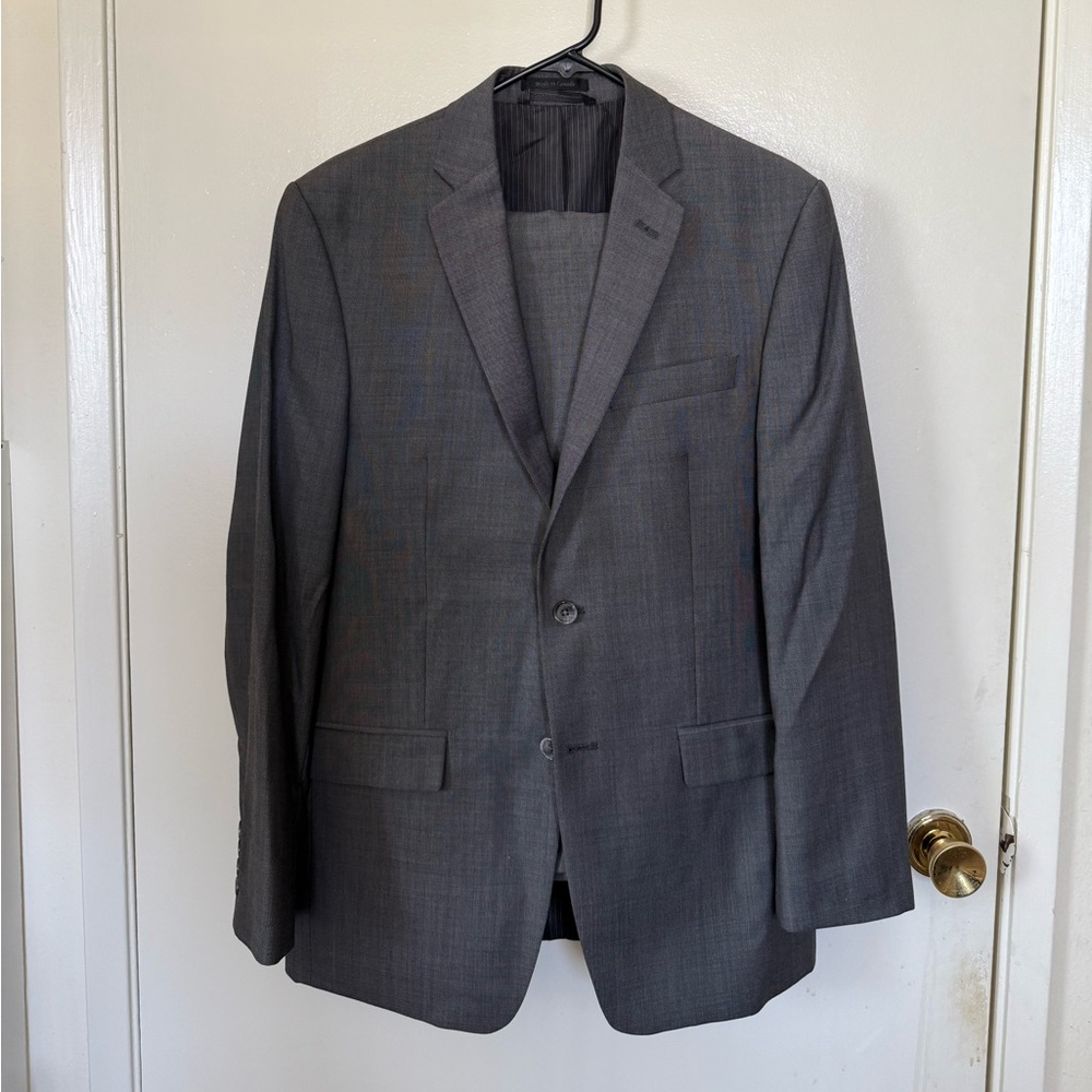 Calvin Klein Gray Textured Suit with Notched Lapel
